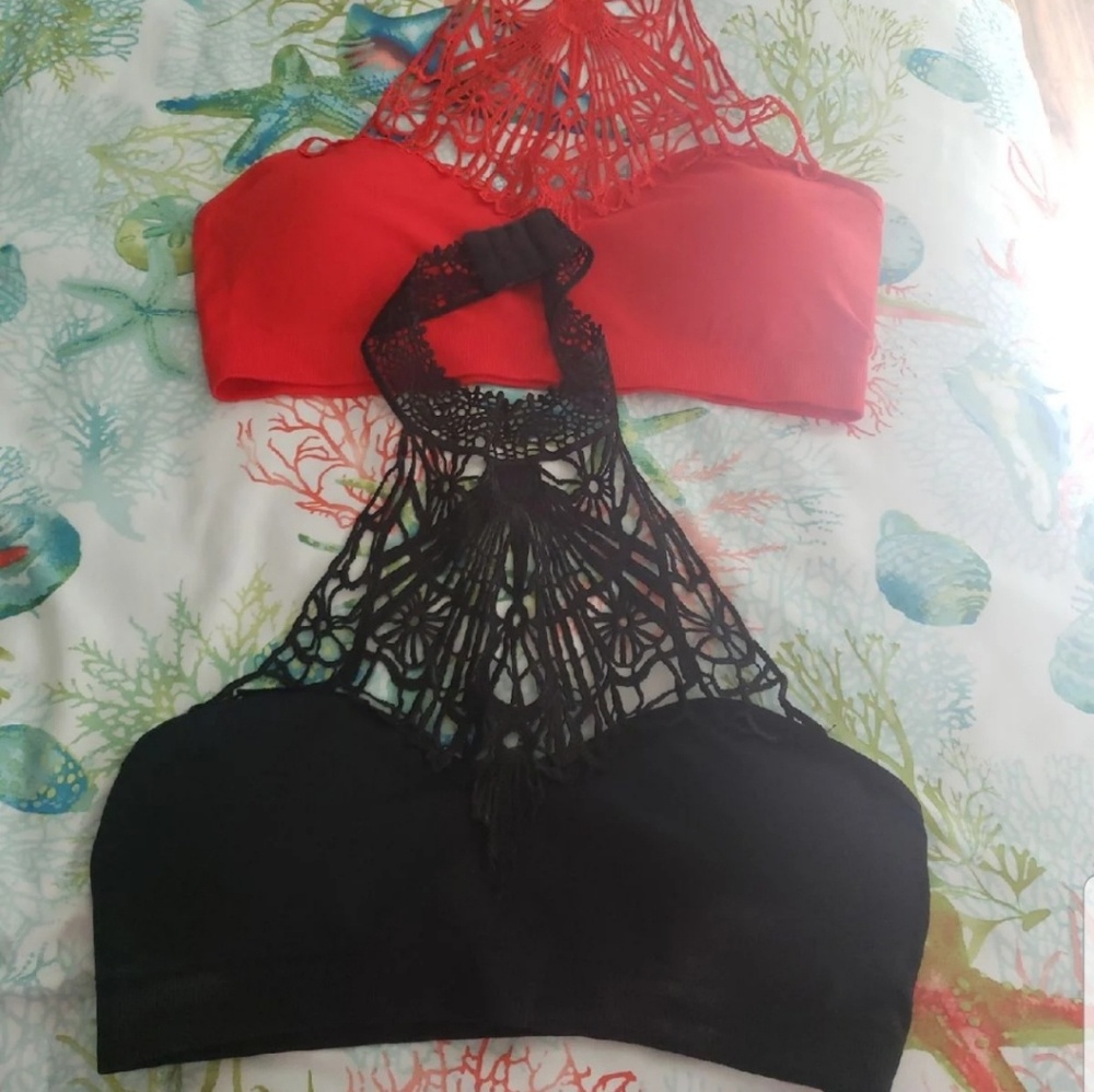 Two Halter Lace Bralettes.